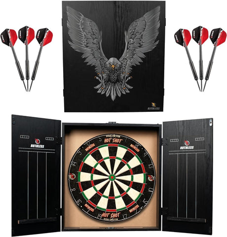 Ruthless Animal Home Darts Centre - Hotshot Dartboard in Cabinet - Eagle