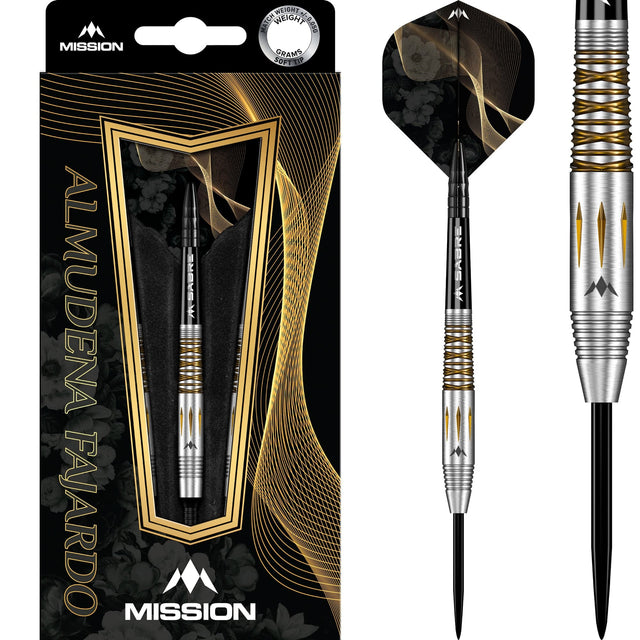 Mission Almudena Fajardo Ayuso Darts - Steel Tip - 95% Tungsten - Gold PVD Milled Silver