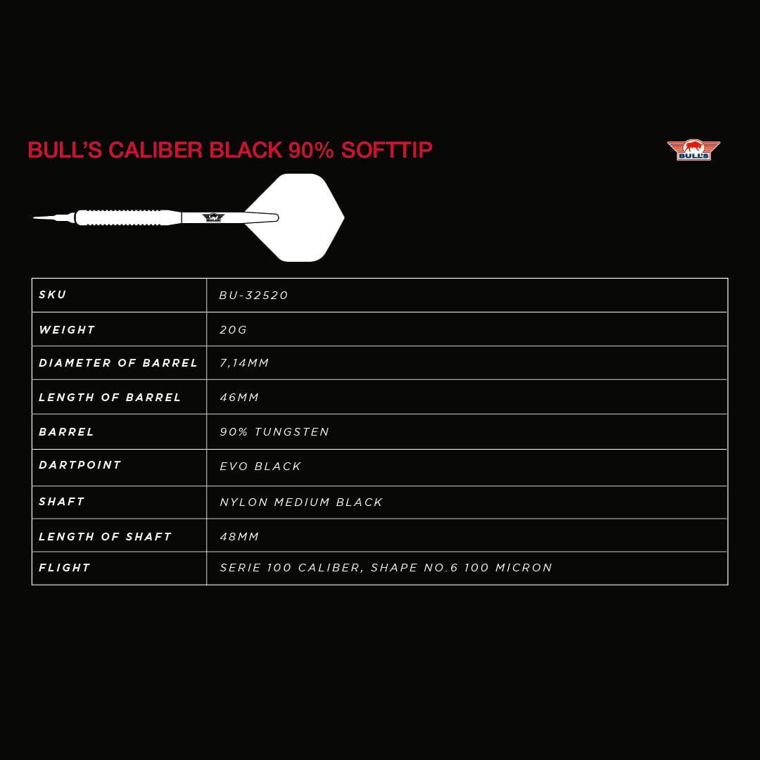 Bulls Caliber Black Darts - Soft Tip - 90% Tungsten