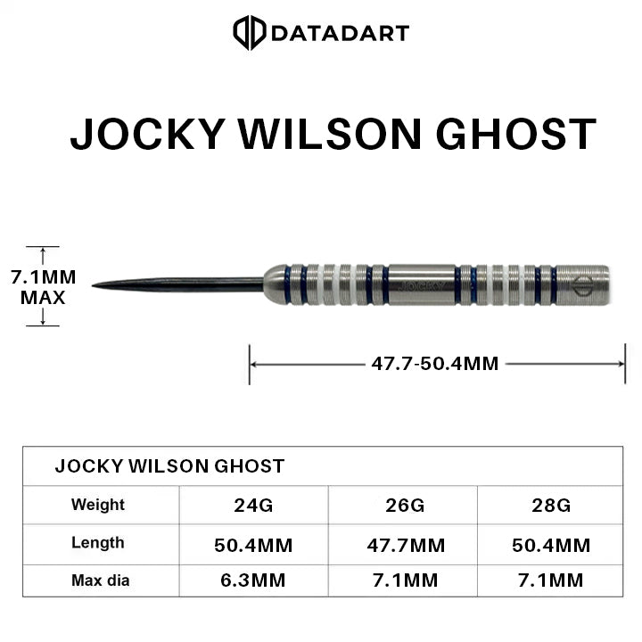 Datadart Jocky Wilson Darts- Steel Tip - 90% Tungsten - Ghost Grip