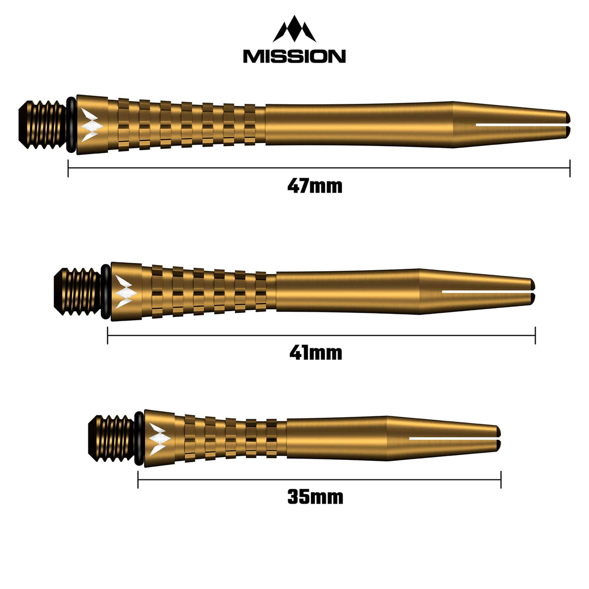 Mission Atom13 Aluminium Shafts - Anodised Metal Stems - Gold