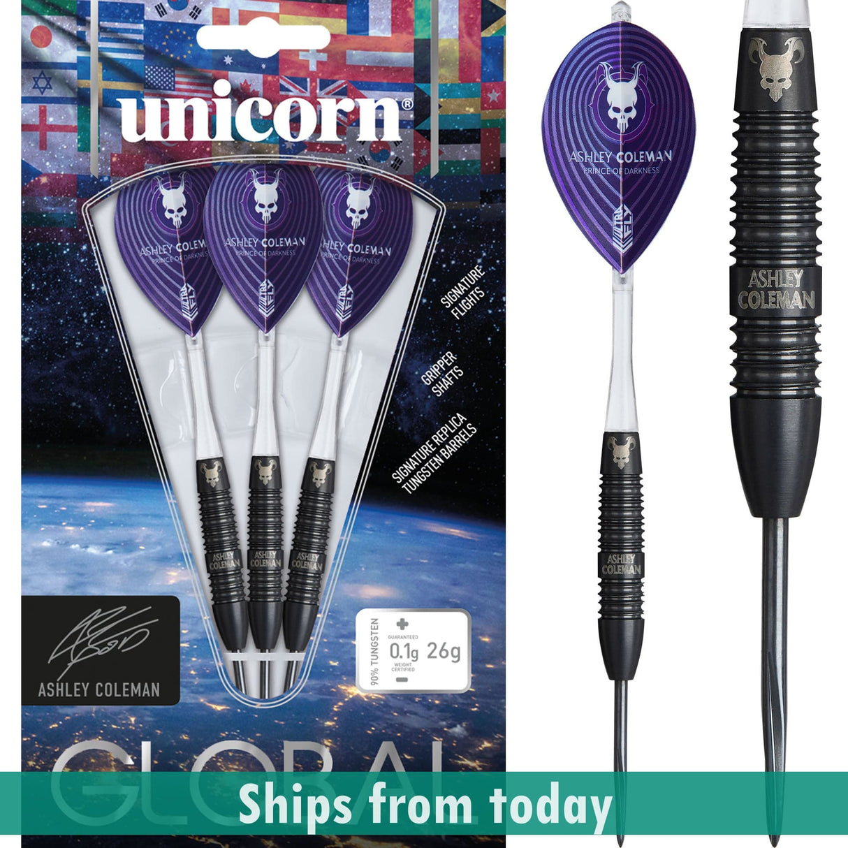 Unicorn Global Darts - Steel Tip - 90% Tungsten - Ashley Coleman - 26g