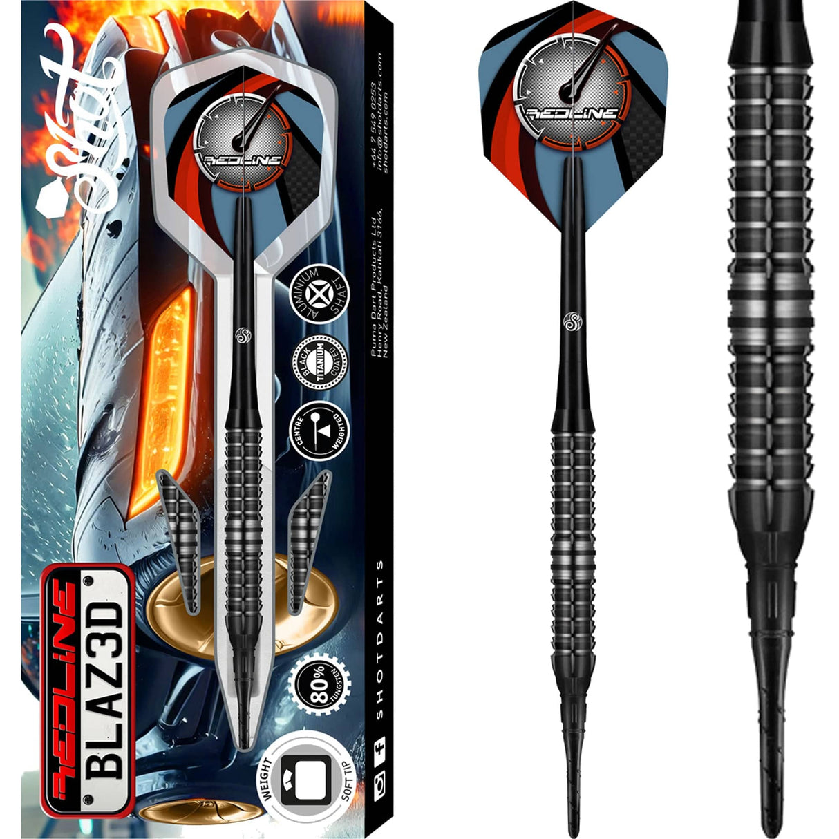 Shot Redline Darts - Soft Tip - 80% Tungsten - BLAZ3D - 20g