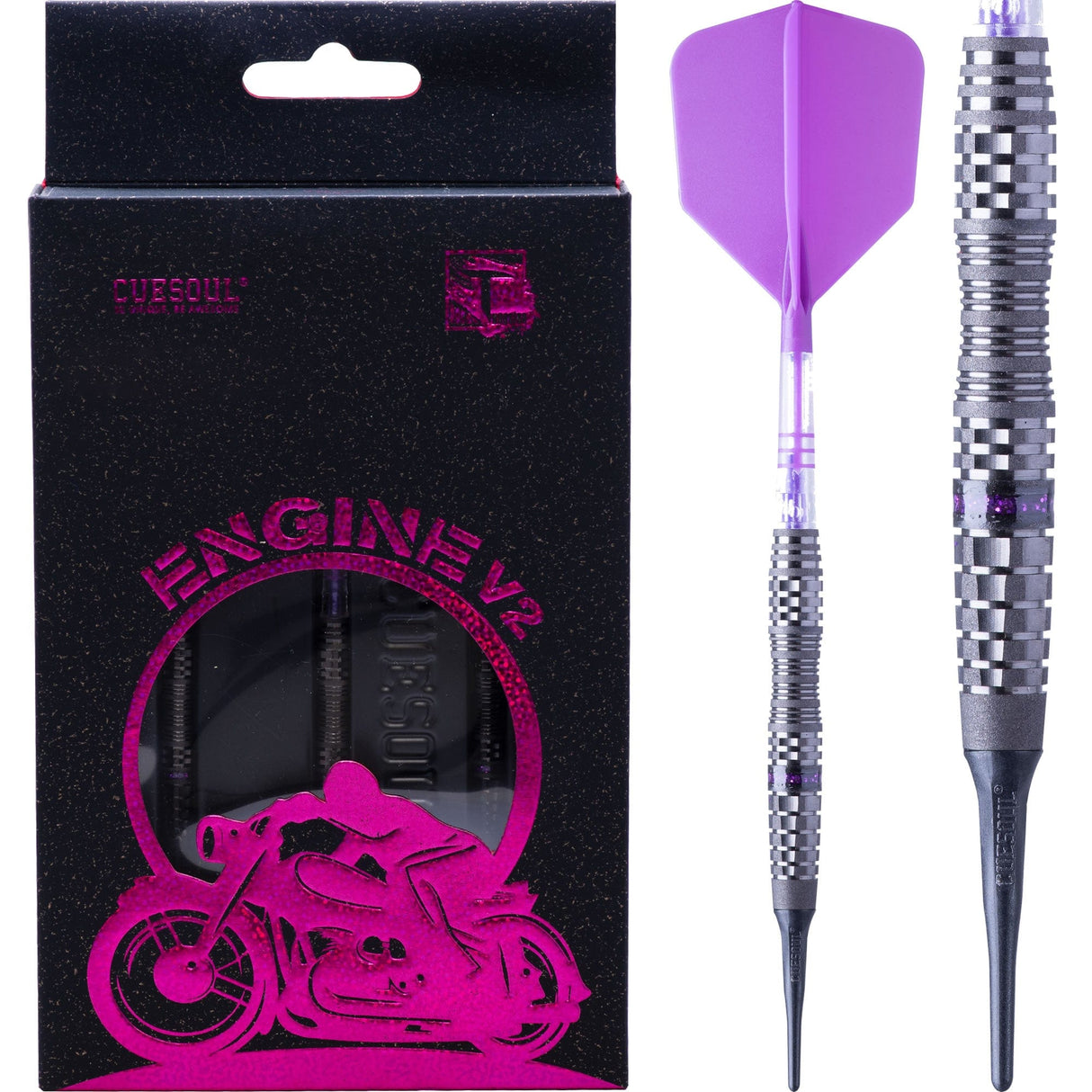 Cuesoul Engine V2 Darts - Soft Tip  - 90% Tungsten - Hope Ring - Purple