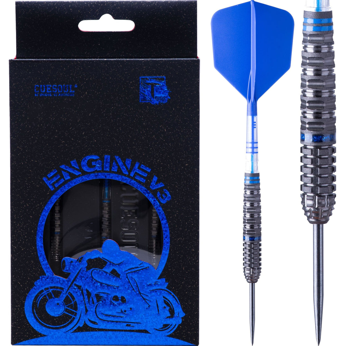 Cuesoul Engine V3 Darts - Steel Tip - 90% Tungsten - Hope Ring - Blue 22g