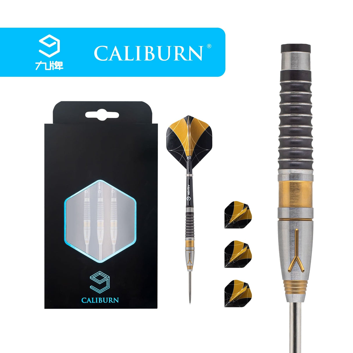 Caliburn Y Darts - Steel Tip - 90% - Black & Gold - 22g 22g