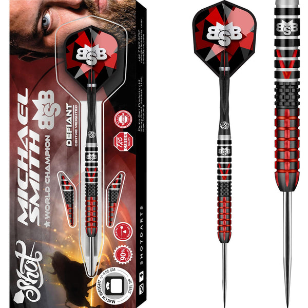 Shot Michael Smith Darts - Steel Tip Tungsten - Centre Weighted - Bully Boy  - Defiant