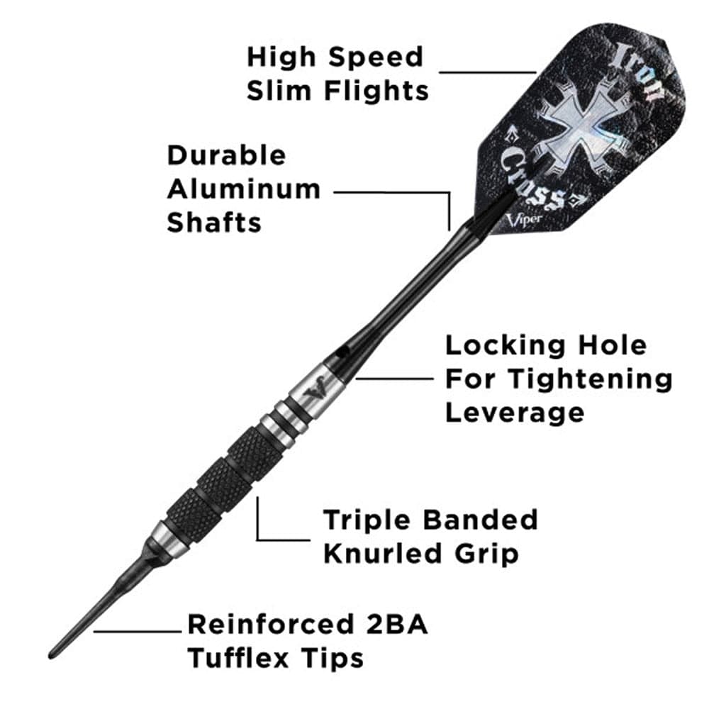 Viper Desperado Darts - Soft Tip - 80% - inc Extras - D1 - Tri-Knurl - Black 18g