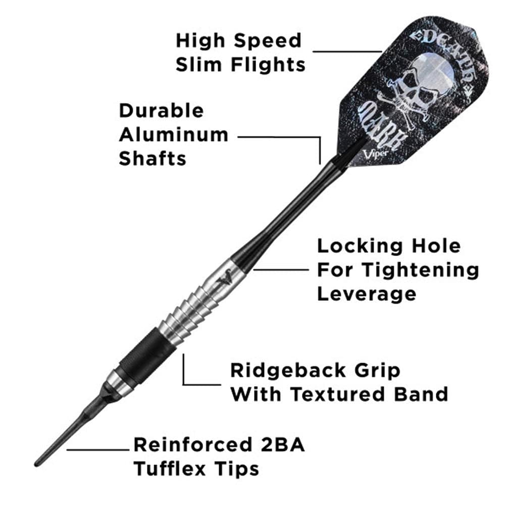 Viper Desperado Darts - Soft Tip - 80% - inc Extras - D2 - Micro Grip - Black 18g