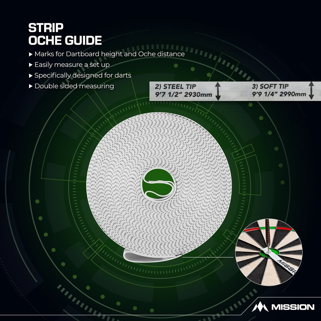 Mission Measuring Tape Strip - Board And Oche Guide - Easy Set Up