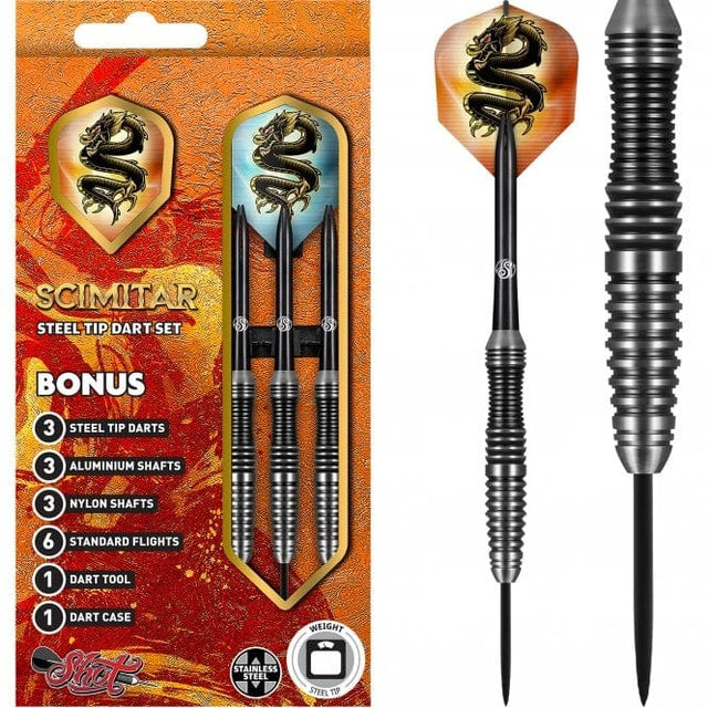 Shot Scimitar Darts - Steel Tip - Stainless Steel - Black Ring