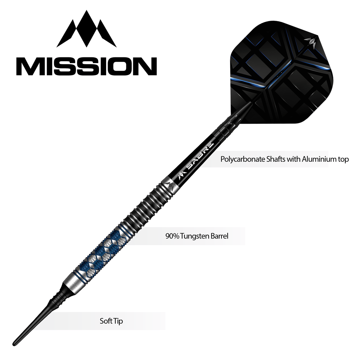 Mission Hexon Darts - Soft Tip - 90% - Blue PVD 18g