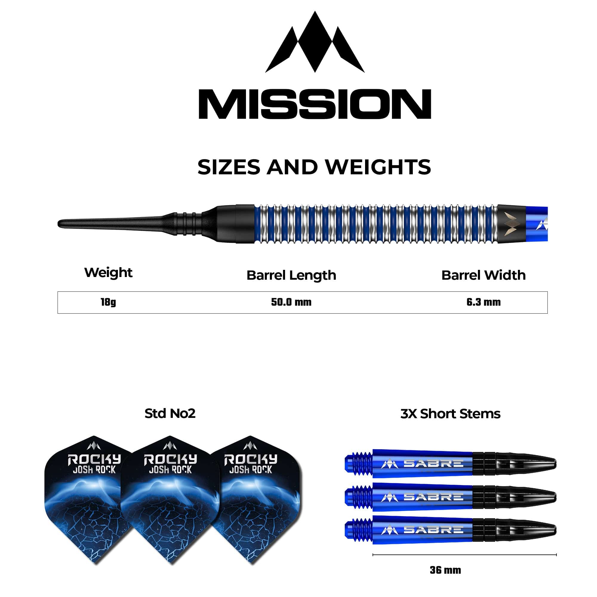 Mission Josh Rock Darts v1 - Soft Tip - 95% - Rocky - Black & Blue - 1