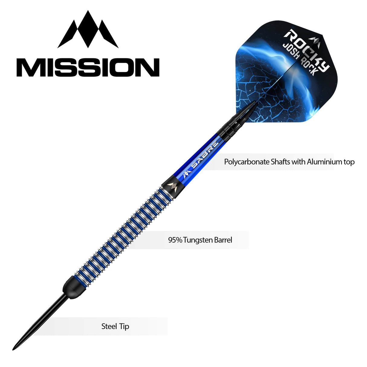 Mission Josh Rock Darts - Steel Tip - The Rock - Black & Blue