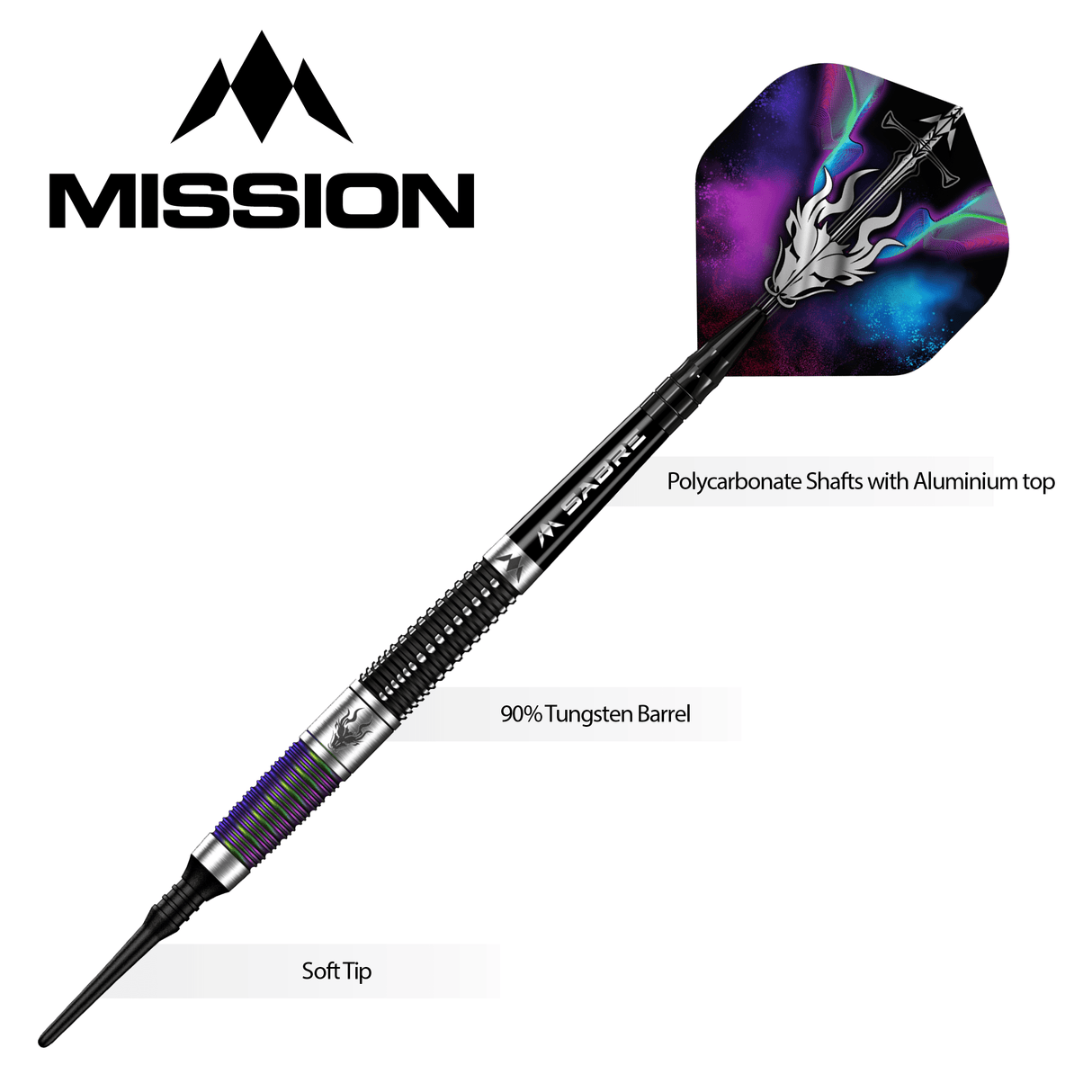 Mission Occult Darts - Soft Tip - 90% - Black & Coral PVD 18g