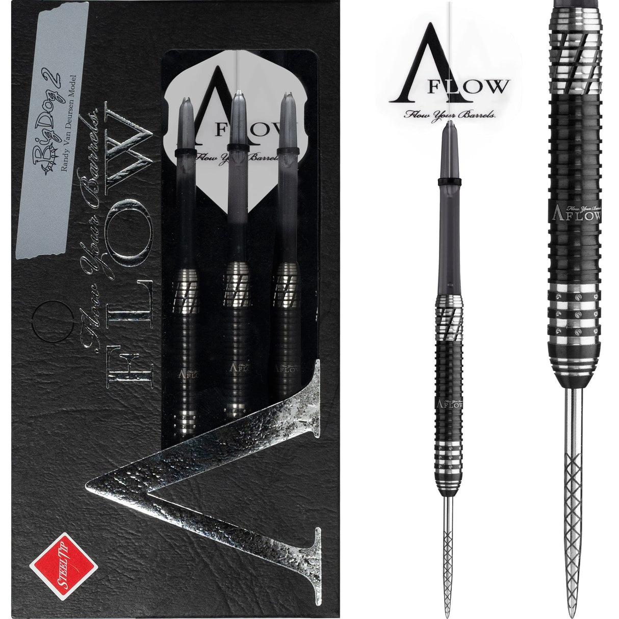 Dynasty Darts - Black Line - Steel Tip - Randy Van Deursen - Big Dog 2 - Black & Silver - 23g 23g