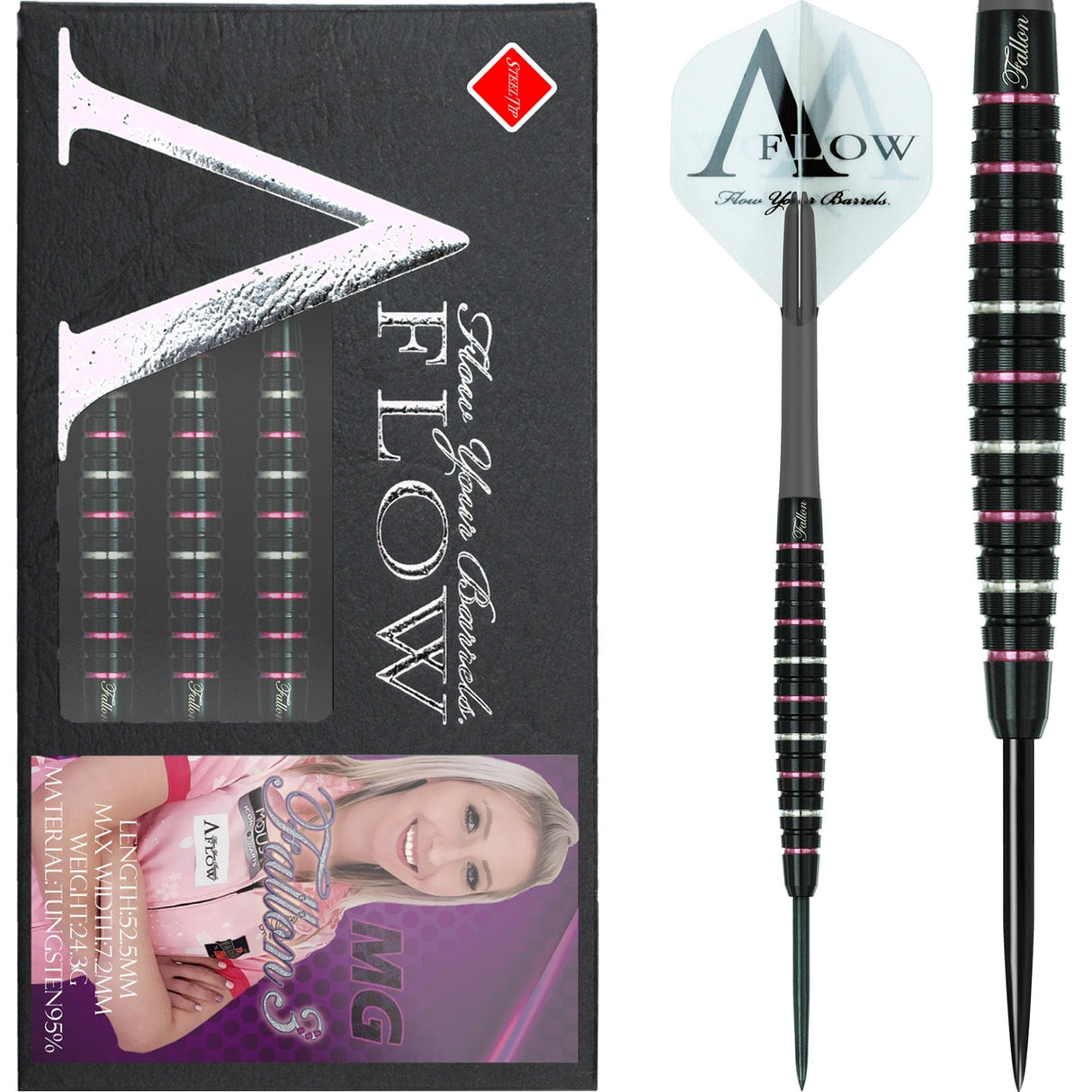 Dynasty Darts - Black Line CT - Steel Tip - Fallon Sherrock - Black & Pink - 24g 24g