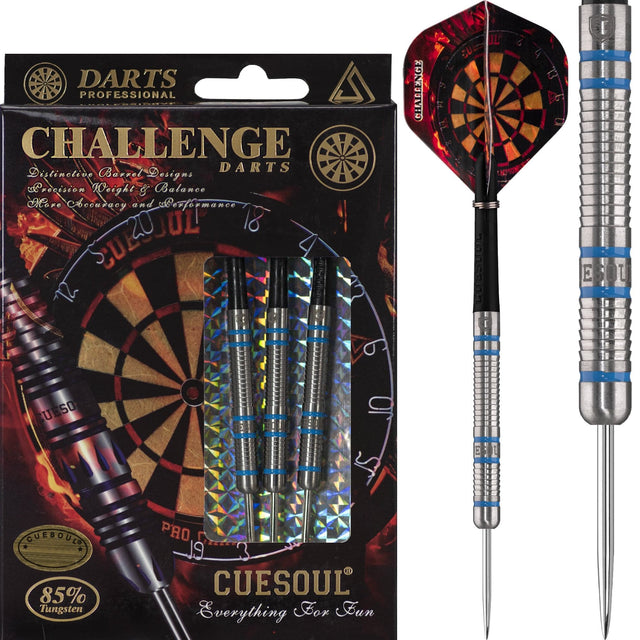 Cuesoul - Steel Tip Tungsten Darts - Challenge - Shark - Blue 22g