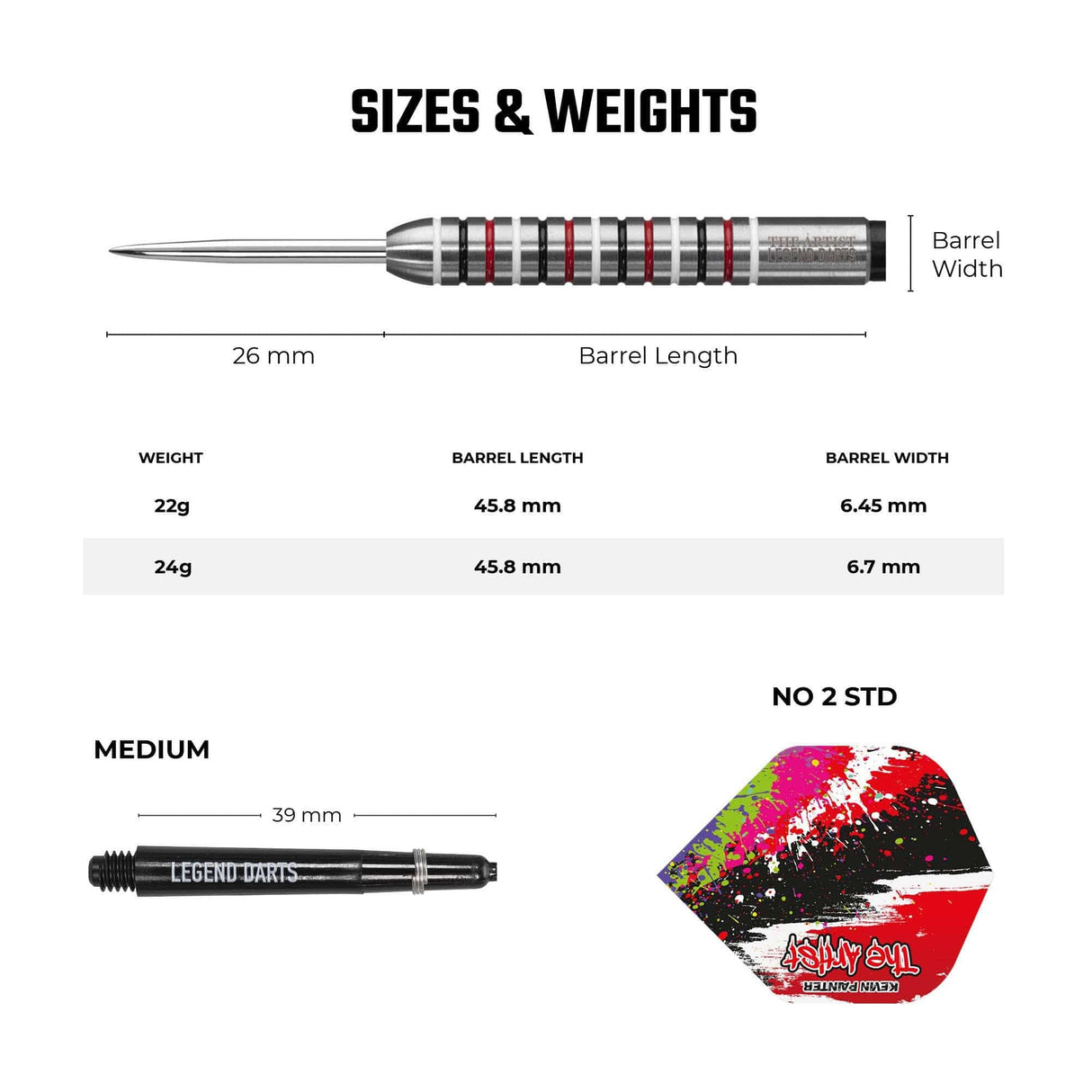 Legend Darts - Steel Tip - 90% Tungsten - Ringed - The Artist - Kevin Painter