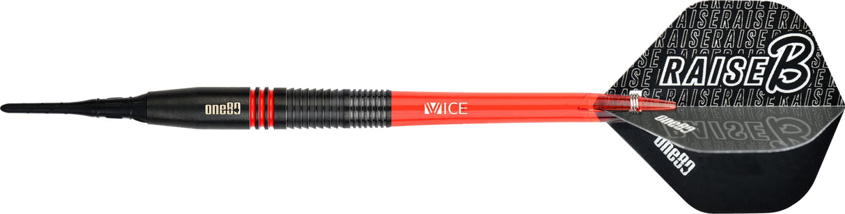 One80 Raise B Darts - Soft Tip - Black - Red Rings 17g