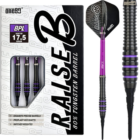 One80 Raise B Darts - Soft Tip - Black - Purple Rings 17g