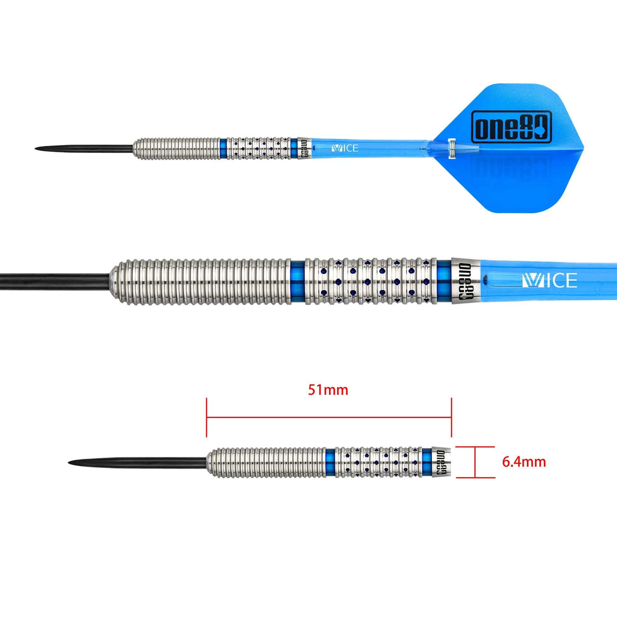 One80 Brayden Hall Darts - Steel Tip - Spot Blue - 23g 23g