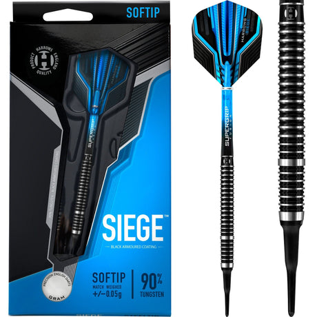 Harrows Siege Darts - Soft Tip - Black & Silver 18g