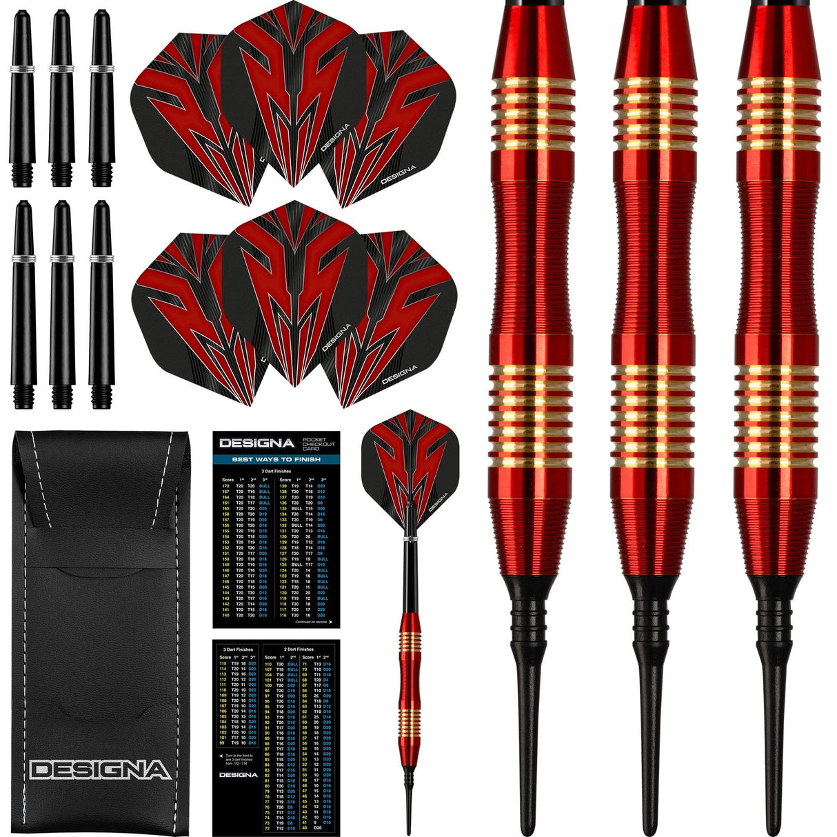 Designa Mako Darts - Soft Tip Electro Brass - Micro Grip - Red 21g