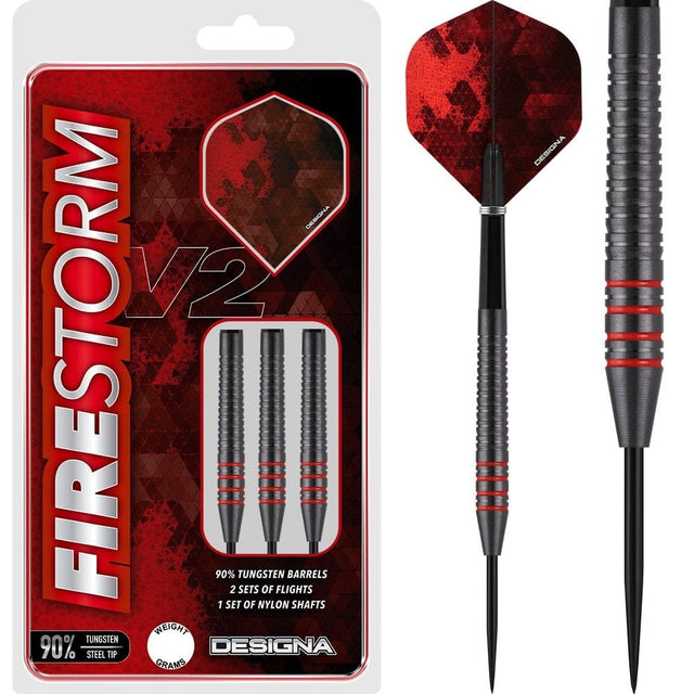 Designa Firestorm V2 Darts - Steel Tip - Ringed - Black 22g