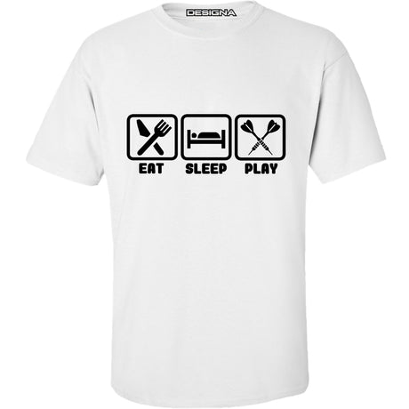 T Shirt - Humour Dart T-Shirt - White - Eat Sleep Play Darts