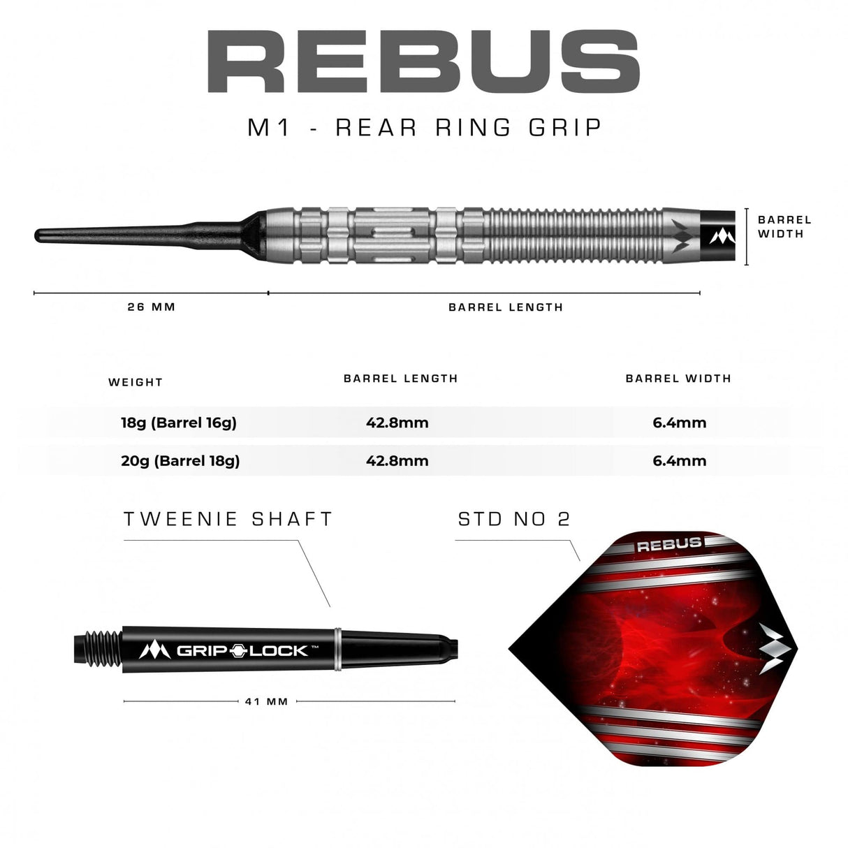 Mission Rebus Darts - Soft Tip - M1 - Rear Ring Grip