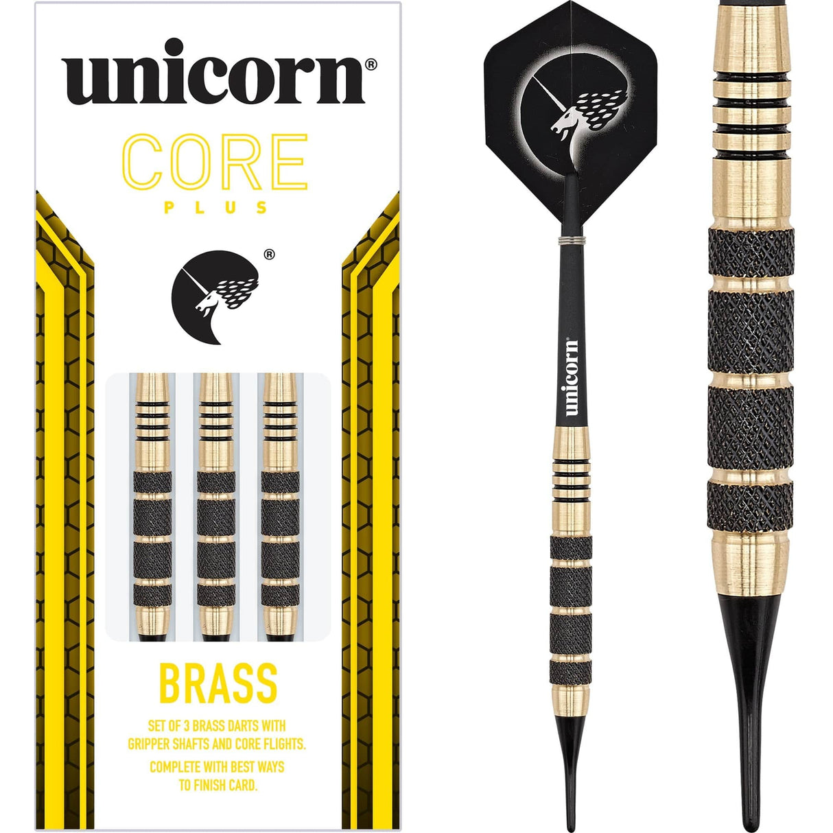 Unicorn Core Plus Brass Darts - Soft Tip - Black Knurl