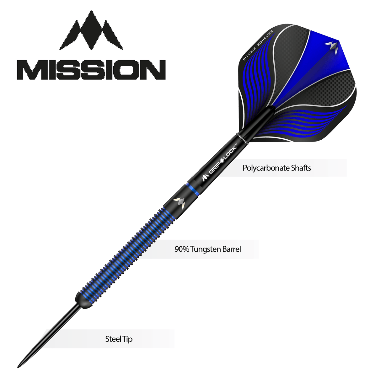 Mission Ritchie Edhouse Darts - Steel Tip -  90% - Madhouse - Black Titanium 23g