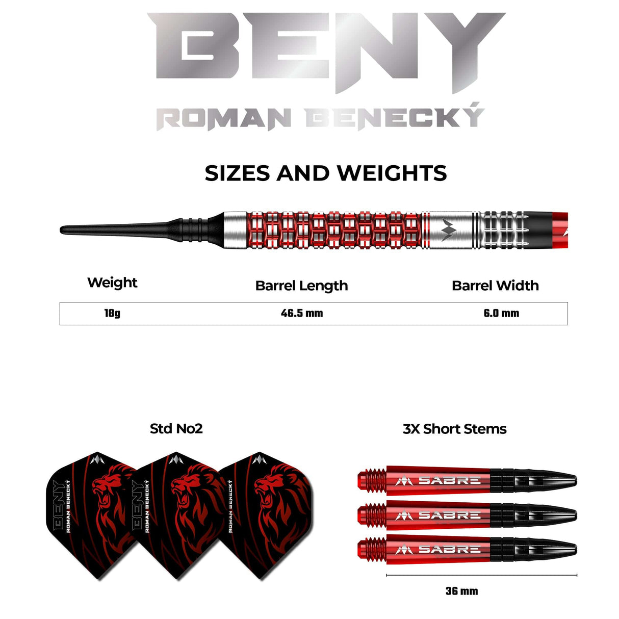 Mission Roman Benecky Darts - Soft Tip - Black & Red - 18g 18g