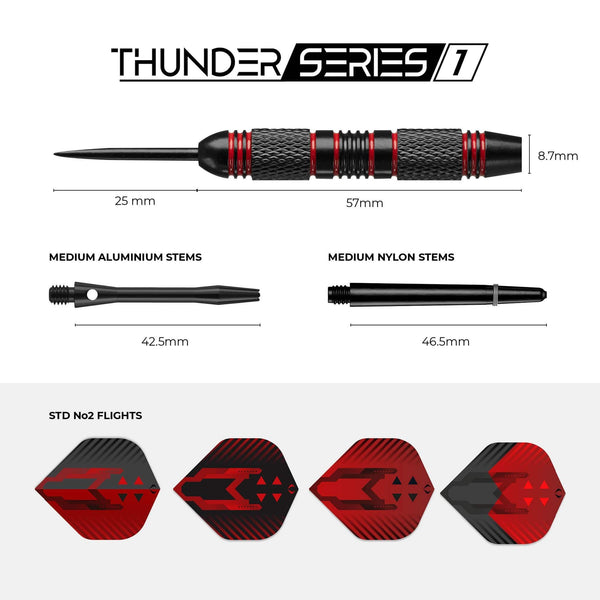 Tungsten Darts Set 21g,22g,23g,24g,26gram Red & Black Milano RS, Flights,  Stems