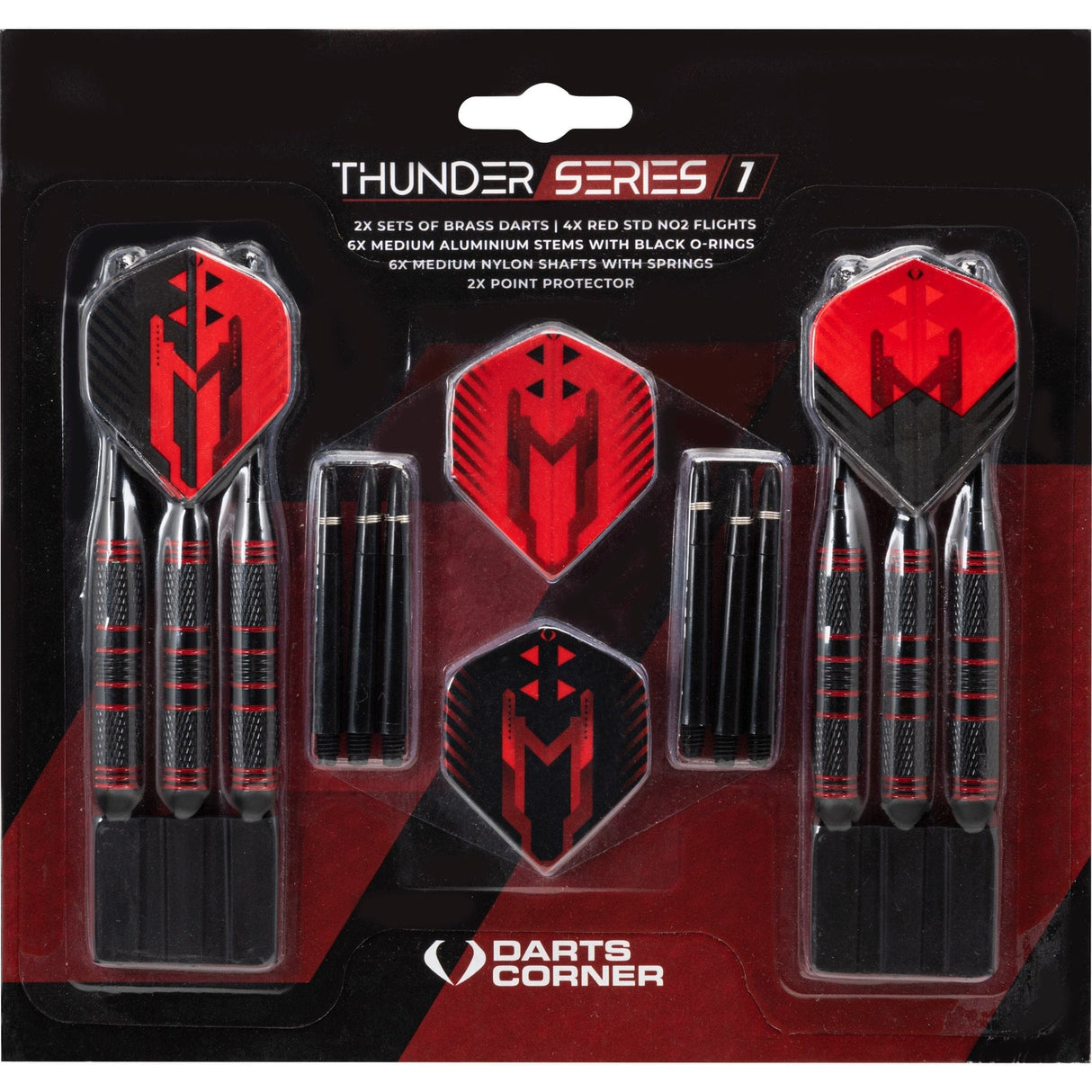 Darts Corner - Thunder Series 1 - Steel Tip Brass - 2 Sets Darts - M2 - Black & Red - 24g 24g