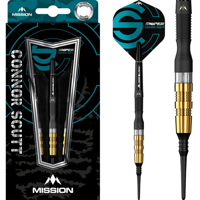 Mission Connor Scutt Darts - Soft Tip - Sniper - Black & Gold 20g